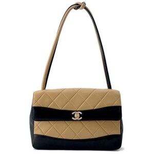 CHANEL🖤🤎2000-2002 Matelassé Tie Knot Bicolor Lambskin Shoulder Bag Black Beige